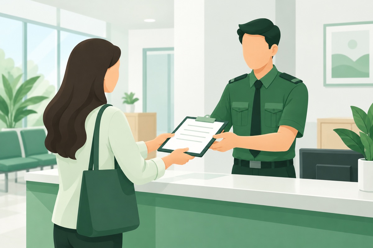 窓口で書類を提出している様子のイラスト